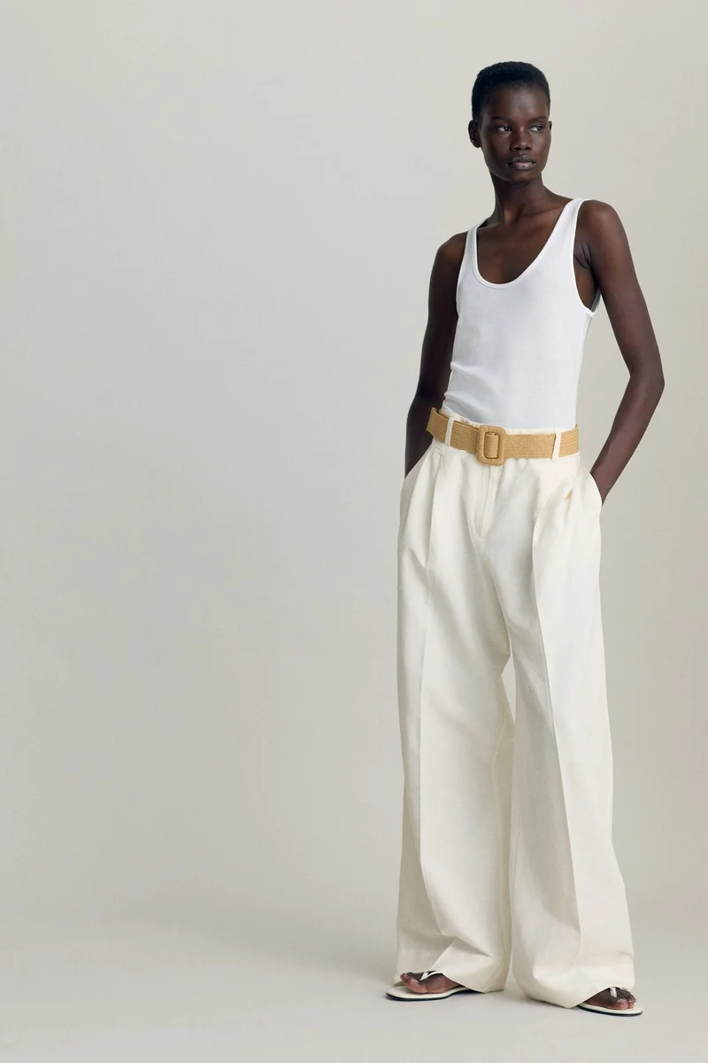 H&M Belted linen-blend trousers