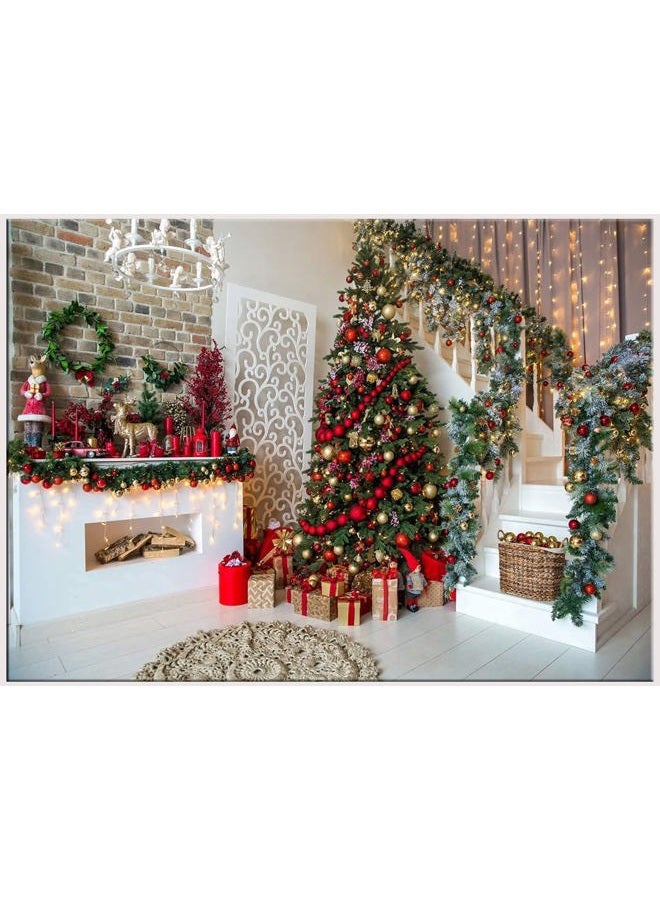 CHAIYA 7x5FT Christmas Backdrops Christmas Fireplace Photography Background Xmas Tree Gift Holiday Party Decoration Children Family Xmas Birthday Party Decor Banner CY-189 - Image 1