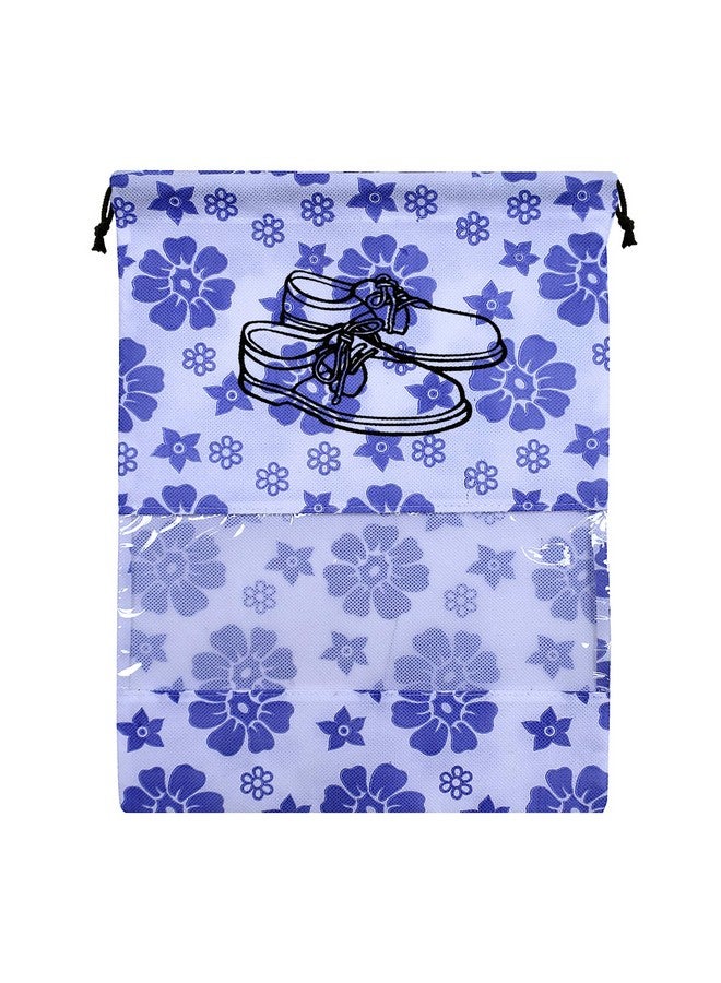 Kuber Industries Kuber Industries Flower Design 24 Piece Non Woven Travel Shoe Cover, String Bag Organizer, Royal Blue -CTLTC039501  - Image 2