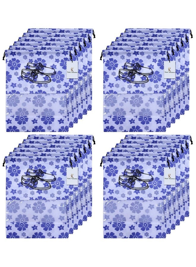 Kuber Industries Kuber Industries Flower Design 24 Piece Non Woven Travel Shoe Cover, String Bag Organizer, Royal Blue -CTLTC039501  - Image 1