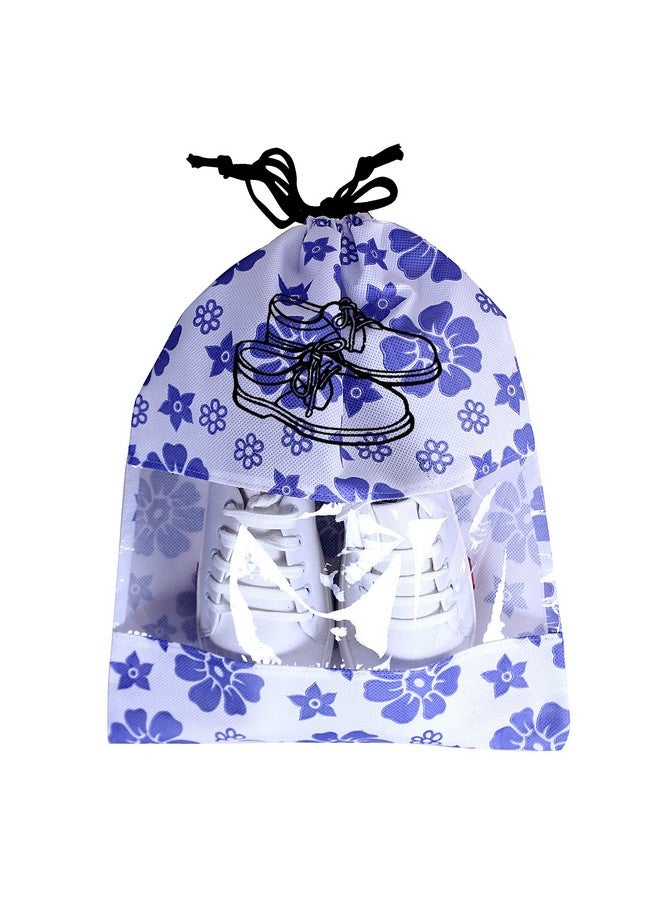 Kuber Industries Kuber Industries Flower Design 24 Piece Non Woven Travel Shoe Cover, String Bag Organizer, Royal Blue -CTLTC039501  - Image 3