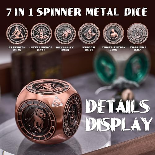 HNCCESG Spinner Dice 7in1 Metal DND Dice Set Unique for Dungeons and Dragons DND Gifts RPG Role Playing Rotate Gaming DiceCopper - Image 5