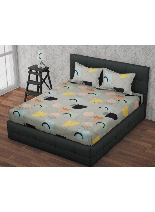 RRC Polycotton Elastic Fitted Bedsheet for King Size Bed 72x78 Inches with 2 Pillow Covers Deep Pocket Secure Grip - Image 1
