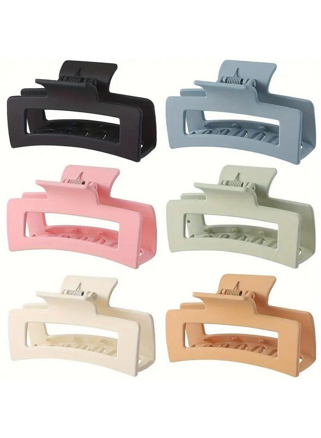 Minta 6pcs Matte Hair Clips for Women - Medium Rectangle & Square Banana Jaw Clips in Beige, Pink, Gray, Orange, Black, Modern Y2K Style, Plastic Hair Accessories for Everyday Use, Cute Hair Clips - Image 1