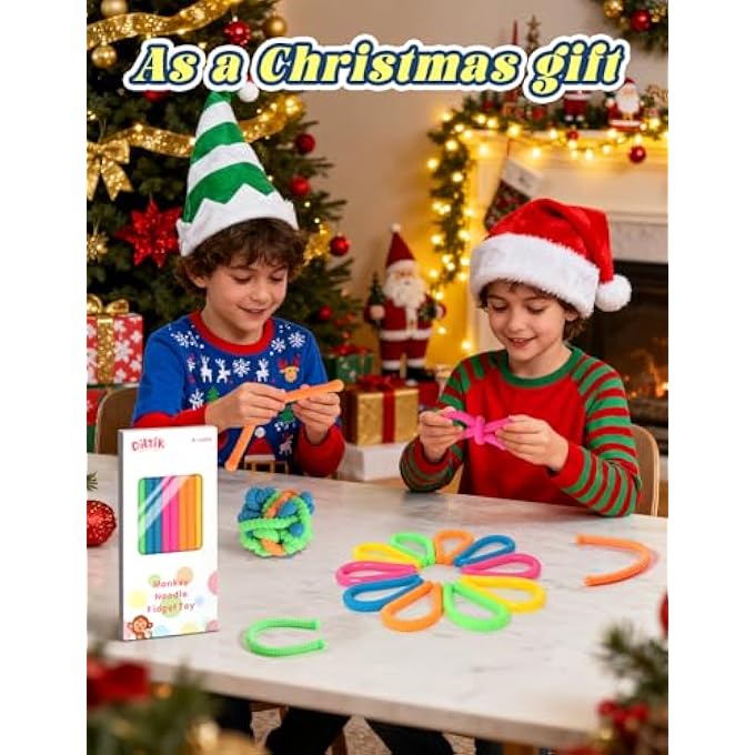 Diltik 10 Pack Monkey Noodle Fidget Toys Colorful Stretchy Sensory Strings for Kids with Autism, ADHD, Anxiety Durable Sensory Toys in Gift Box for Boys & Girls, Travel & Classroom Use - Granular - Image 4