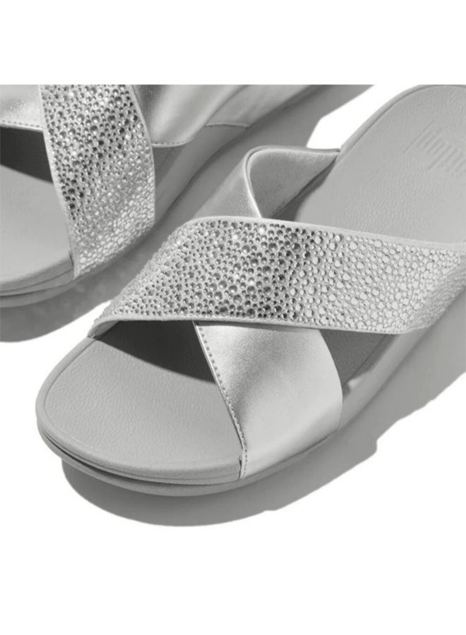 FitFlop 049-867 Fitflop Ladies Lulu Crystal-Mix Metallic Cross Slides JE2-011 Silver - Image 2