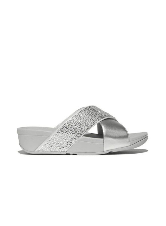 FitFlop 049-867 Fitflop Ladies Lulu Crystal-Mix Metallic Cross Slides JE2-011 Silver - Image 4