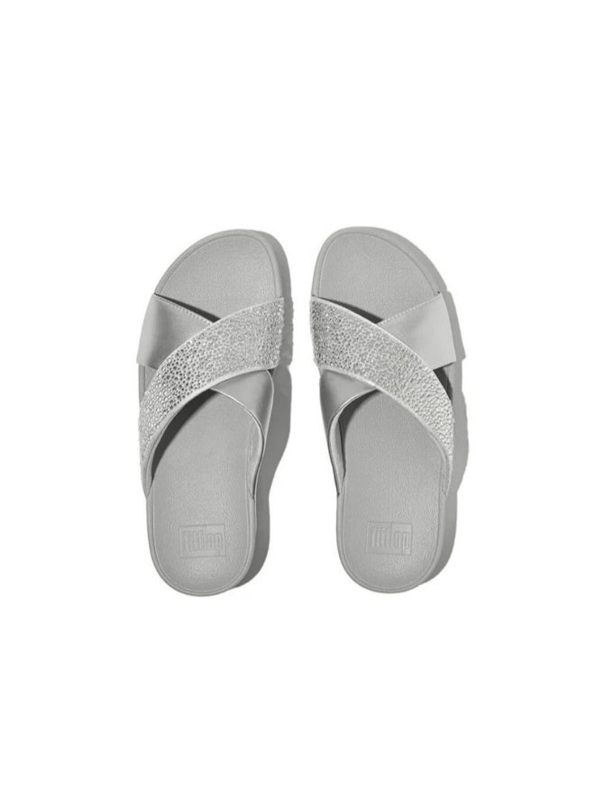 FitFlop 049-867 Fitflop Ladies Lulu Crystal-Mix Metallic Cross Slides JE2-011 Silver - Image 1