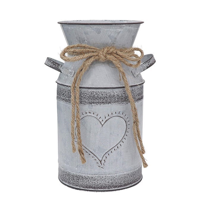 RUSTIC SHABBY CHIC VASE VINTAGE FARMHOUSE VASE FOR FLOWERSGALVANIZED MILK CAN WITH HEART DESIGN FOR GARDEN WEDDING KITCHEN DECOR 75