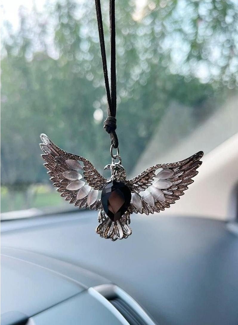 Car Hanging Ornament – Car Decoration with an Engraved Eagle Design, Made of Metal & Adorned with a Cat's Eye Stone, Perfect for Enhancing Your Car’s Interior Elegance – Length: 11.5 cm - Image 4