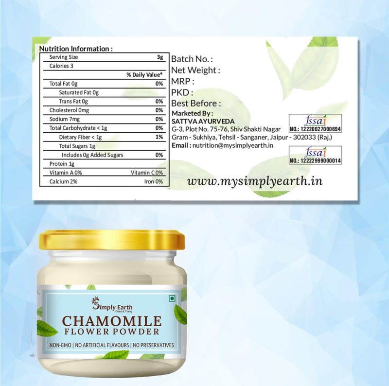 Simply Earth organic Chamomile Flower Powder 100g, Helps Improve Sleep Quality, Boosts Skin and Hair Health, Caffeine Free, Chamomile Tea - Image 2