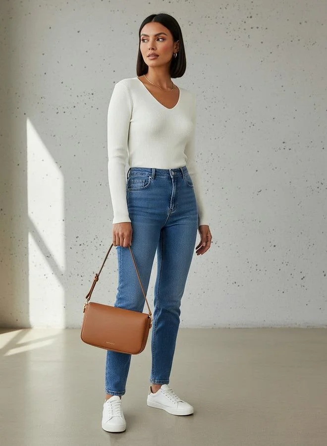 2Xtremz 2Xtremz Regular Fit Ribbed V-neck Tricot Sweater