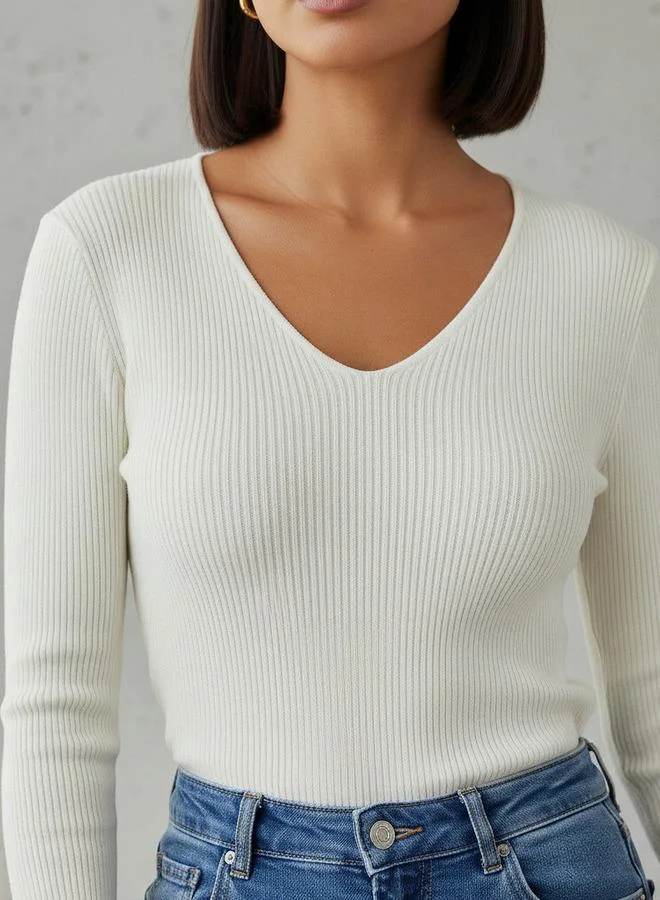 2Xtremz 2Xtremz Regular Fit Ribbed V-neck Tricot Sweater