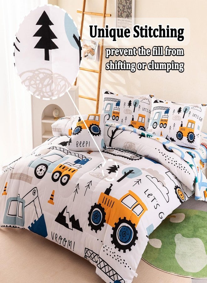 ASKOTU 6 Pcs Twin Truck Bedding Set for Boys Kids, Construction Excavator Twin Boys Bedding Sets, Kids Truck Comforter Sets with Sheets - Image 5