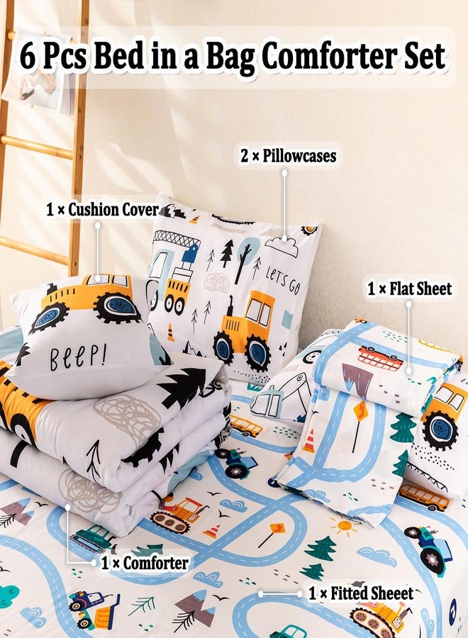 ASKOTU 6 Pcs Twin Truck Bedding Set for Boys Kids, Construction Excavator Twin Boys Bedding Sets, Kids Truck Comforter Sets with Sheets - Image 2