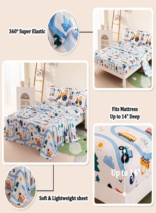 ASKOTU 6 Pcs Twin Truck Bedding Set for Boys Kids, Construction Excavator Twin Boys Bedding Sets, Kids Truck Comforter Sets with Sheets - Image 4