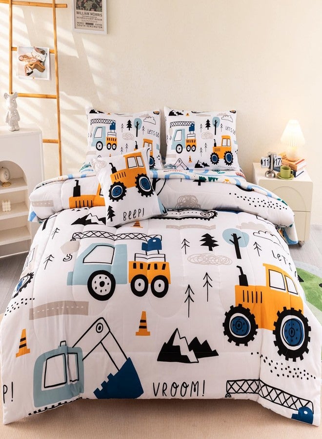 ASKOTU 6 Pcs Twin Truck Bedding Set for Boys Kids, Construction Excavator Twin Boys Bedding Sets, Kids Truck Comforter Sets with Sheets - Image 3
