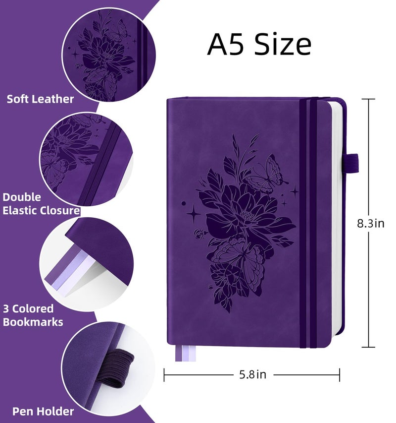 ALKALO Lined Journal Notebook 365 Pages, A5 Leather Journals for Writing Women & Men, Hardcover Notebook with 100GSM Thick Paper, Daily Journal Notebook for Travel, Work, School, Note Taking, College Ruled - Image 2