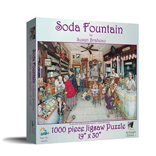 SUNSOUT INC - Soda Fountain - 1000 pc Jigsaw Puzzle by Artist: Susan Brabeau - Finished Size 19" x 30" - MPN# 44274 - Image 2