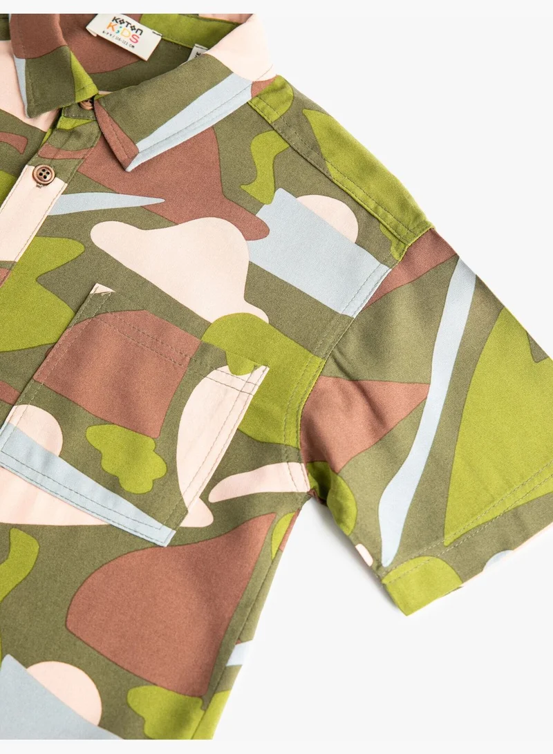 كوتون Patterned Shirt Single Pocket Buttoned