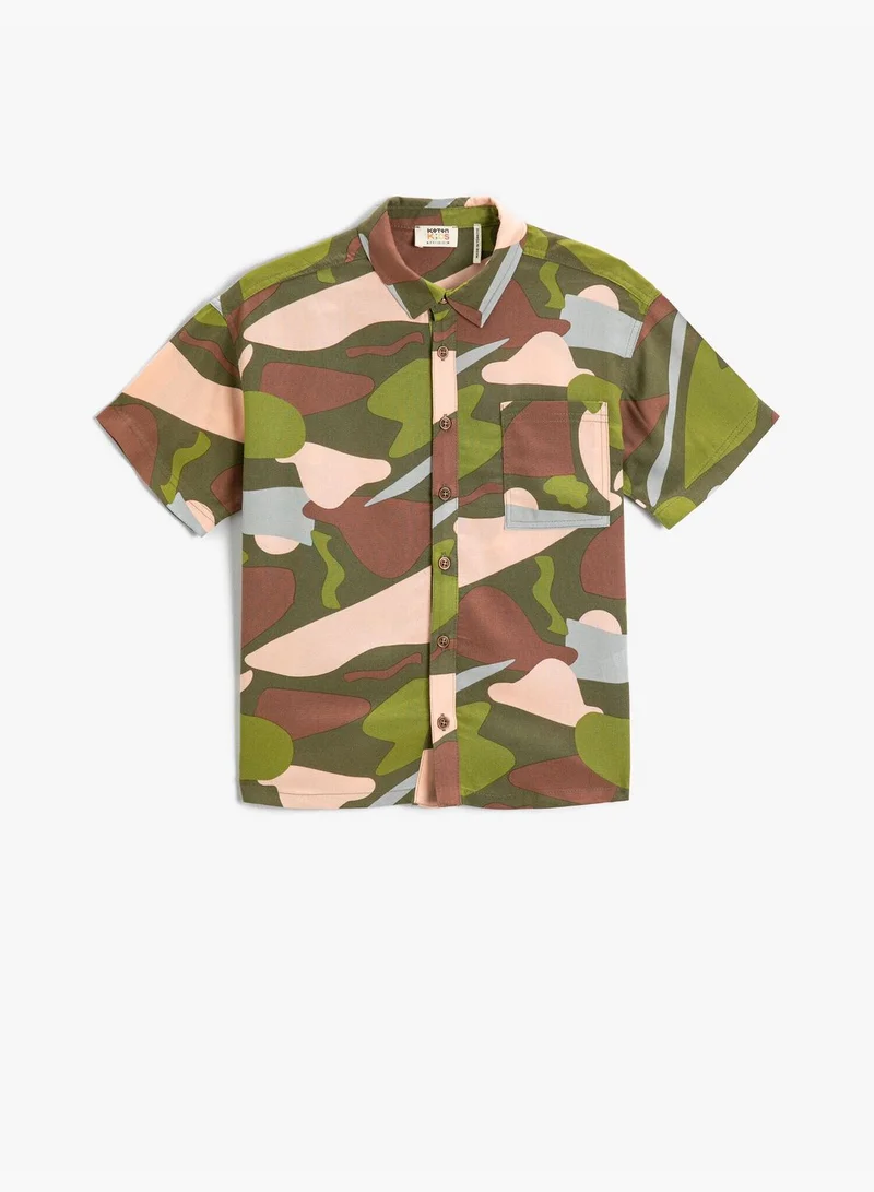 كوتون Patterned Shirt Single Pocket Buttoned