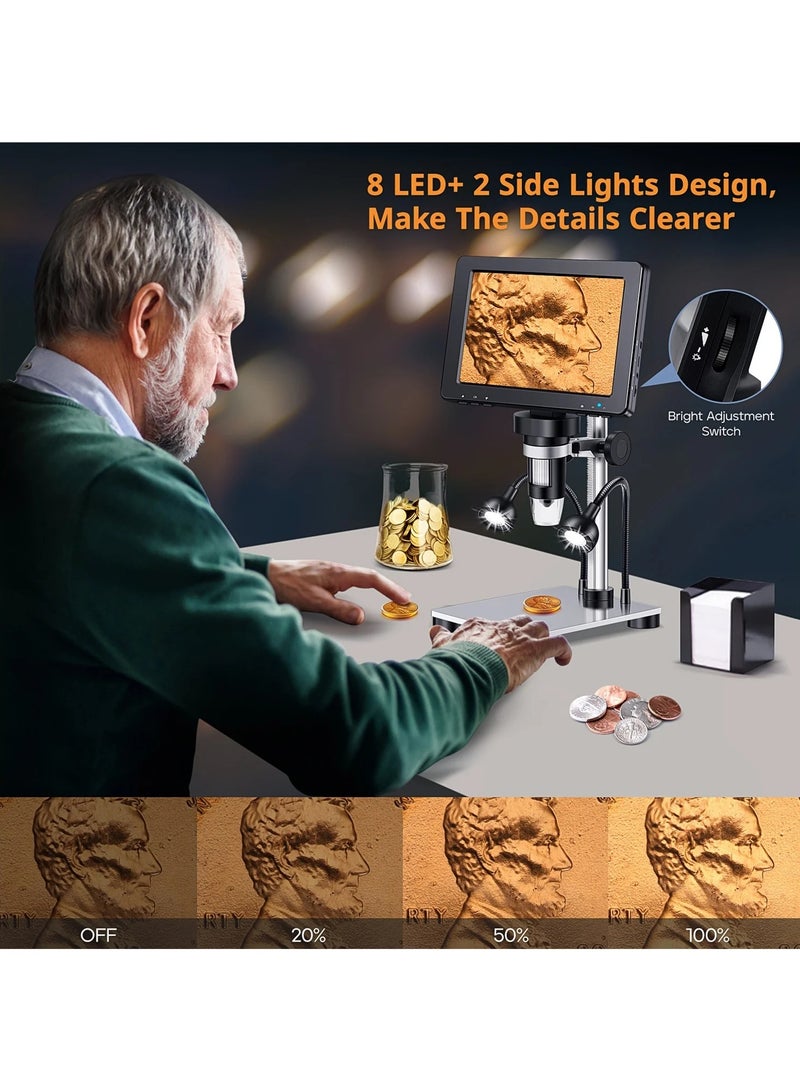 Jubilin 7" Digital Microscope,  1080P 1200X Coin Microscope Magnifier, 12MP Ultra-Precise Focusing LCD Soldering Microscopes for Adults, PC View, 32GB  - Image 3