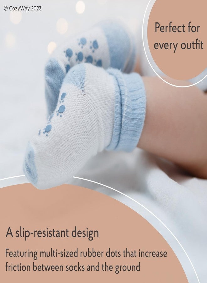 CozyWay Kids Non Slip Cotton Crew Socks Anti Skid With Grips 12 Pairs Striped for Children Toddler Boys Girls 5-7 Years - Image 3