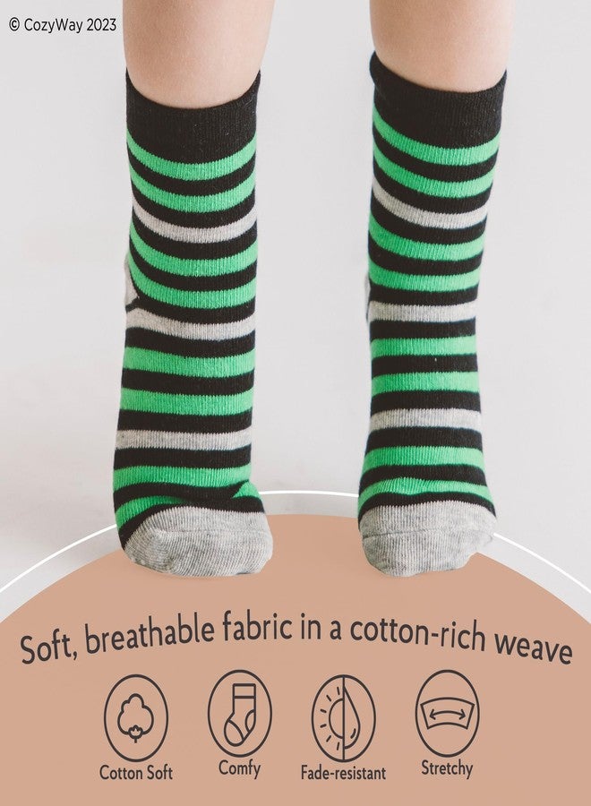 CozyWay Kids Non Slip Cotton Crew Socks Anti Skid With Grips 12 Pairs Striped for Children Toddler Boys Girls 5-7 Years - Image 4