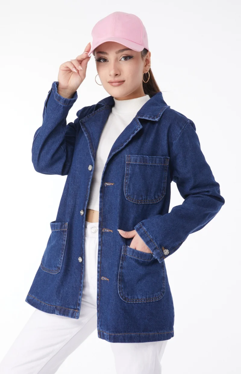 Tofisa 24049-DARK-BLUE Double Breasted Denim Jacket