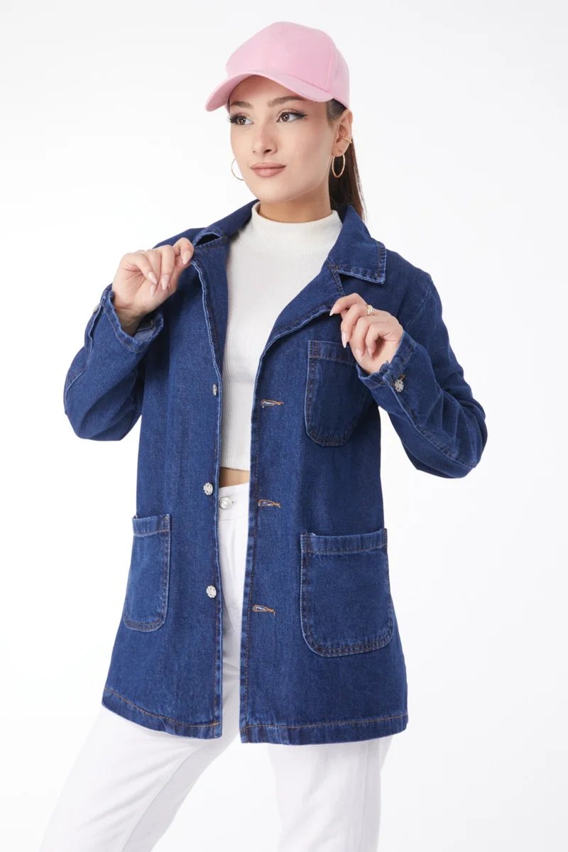 Tofisa 24049-DARK-BLUE Double Breasted Denim Jacket