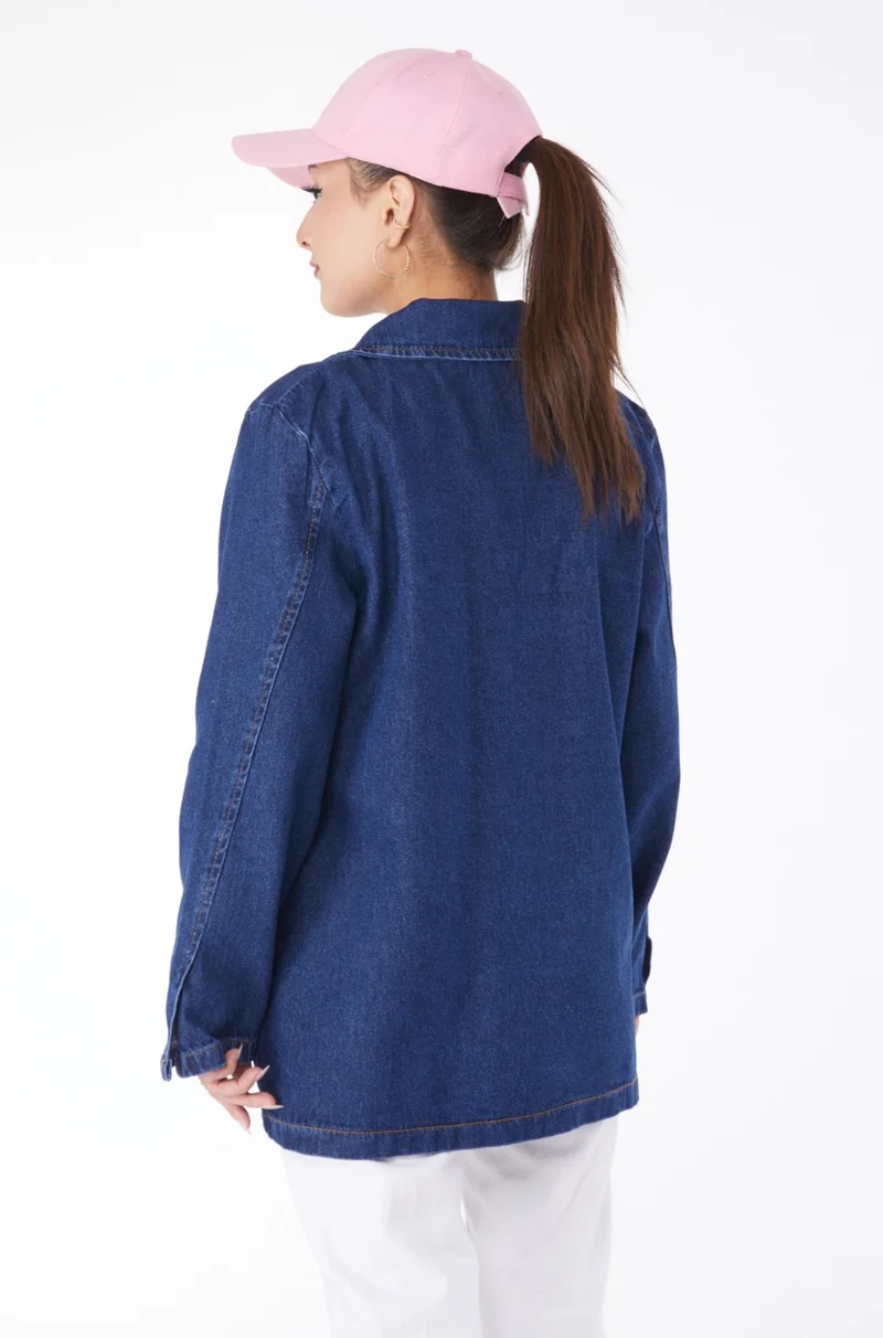 Tofisa 24049-DARK-BLUE Double Breasted Denim Jacket