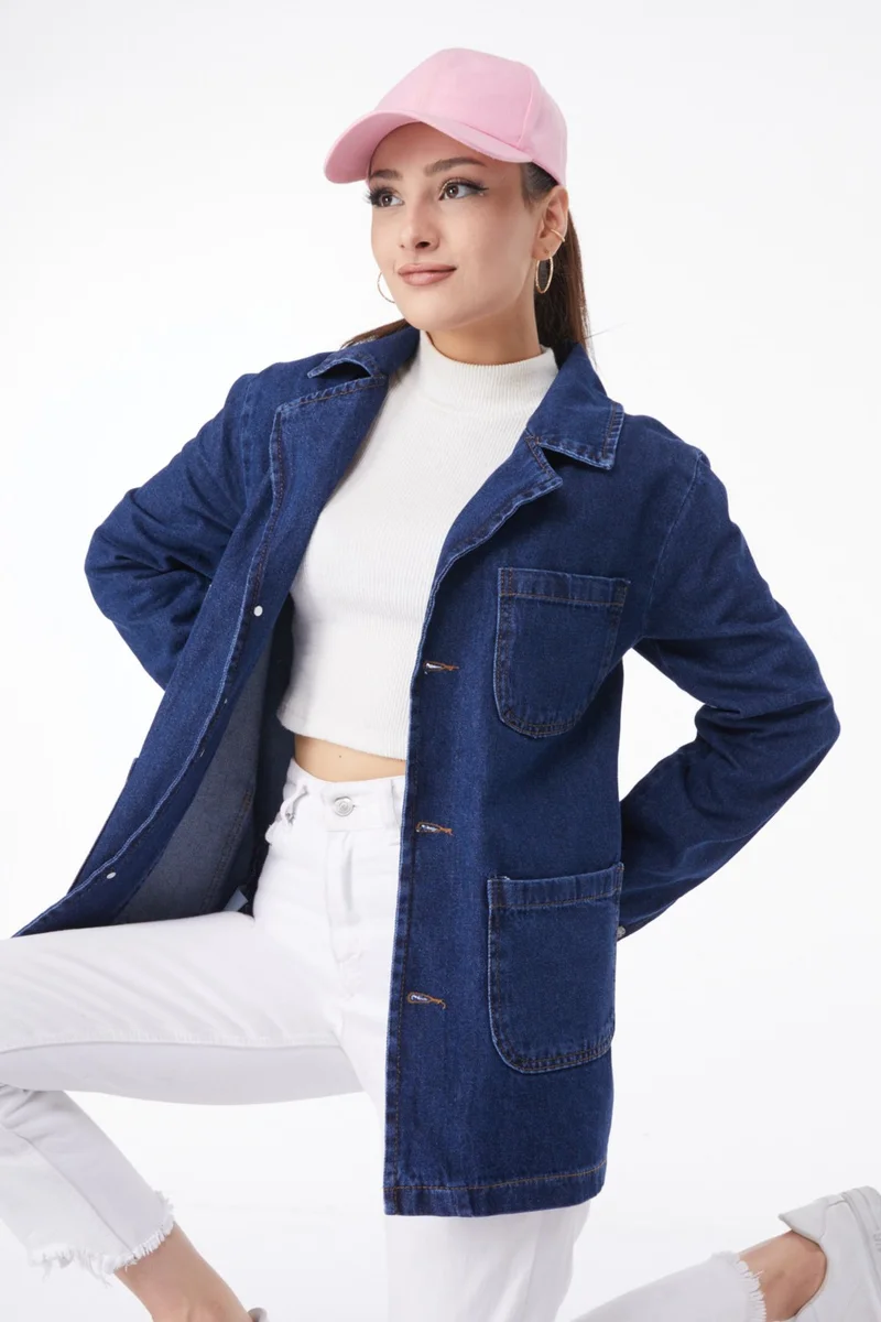 Tofisa 24049-DARK-BLUE Double Breasted Denim Jacket