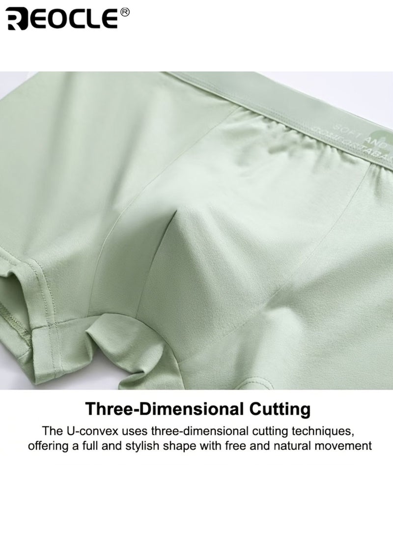 REOCLE 3pcs Men's Soft Boxer Briefs Breathable Underwear High Stretch Sweat-Resistant Solid Color Assortment Cotton Material Casual Wear - Image 2