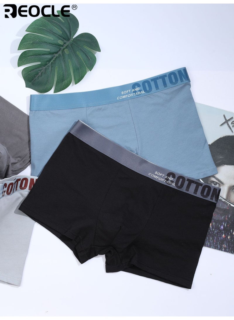 REOCLE 3pcs Men's Soft Boxer Briefs Breathable Underwear High Stretch Sweat-Resistant Solid Color Assortment Cotton Material Casual Wear - Image 4