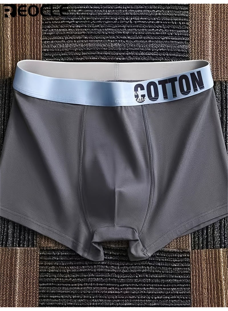 REOCLE 3pcs Men's Soft Boxer Briefs Breathable Underwear High Stretch Sweat-Resistant Solid Color Assortment Cotton Material Casual Wear - Image 5