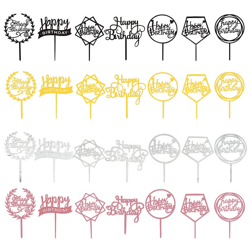RASSLISA Acrylic Happy Birthday Cake Topper Birthday Cupcake Topper Cake Pick Decorations for Birthday Party Cake Desserts Pastries 4 Colors 7 Styles - Image 3