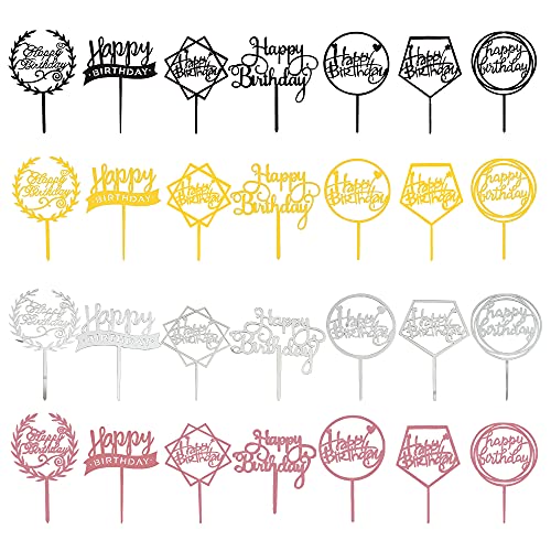 RASSLISA Acrylic Happy Birthday Cake Topper Birthday Cupcake Topper Cake Pick Decorations for Birthday Party Cake Desserts Pastries 4 Colors 7 Styles - Image 1