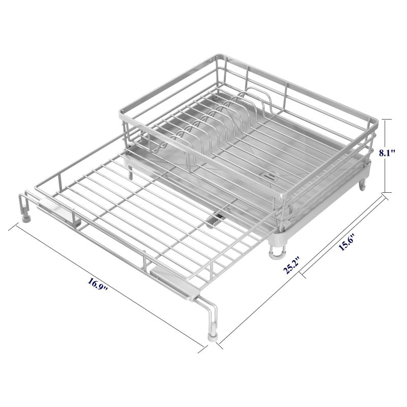 Kitsure Extendable Dish Drying Rack - Rust-Resistant Dish Racks for Kitchen Counter with Adjustable Support Legs, Cutlery Holder & Removable Draining Tray (Grey, 15.6''-25.2''L Ã— 16.9''W Ã— 8.1''H) - Image 2