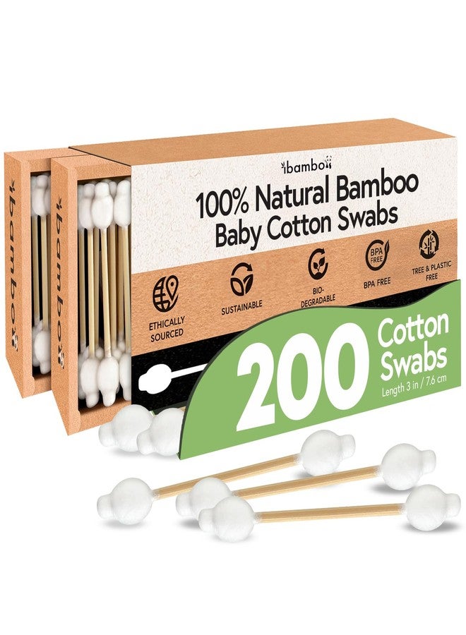 Ibambo 100% Bamboo Cotton Swabs for Ears (200-Pack) - Perfect for Baby & Personal Care | Double-Tipped Ear Swabs Cotton for Makeup & Cleaning | FSC Certified & Hypoallergenic, Made for All Ages & Pets - Image 1