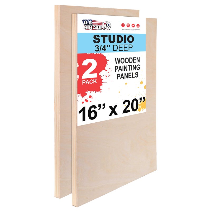 US Art Supply Unfinished Cradled Wood Panels for Painting 2 Pack of 16x20 inch Studio Birch Wooden Canvas Boards 34 Deep MixedMedia Craft Acrylic Oil Encaustic Paint Pouring Panel Board