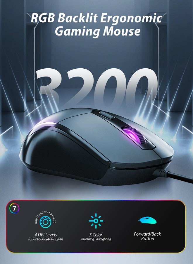 Taiahiro Mechanical Gaming Keyboard and Mouse, LED Backlit 98-Key Floating Keycap & 4 DPI RGB Gaming Mouse with Mouse Pad, Full Anti-Ghost Light Up Wired Computer Keyboards for MAC PC Gamer Accessories, Gray - Image 4