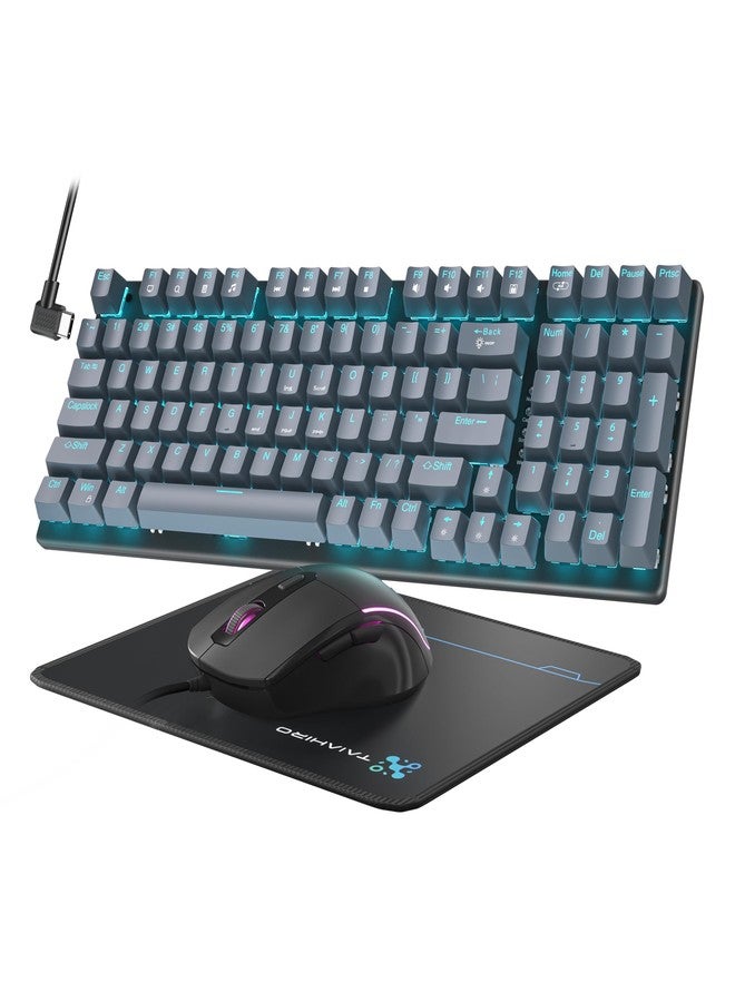 Taiahiro Mechanical Gaming Keyboard and Mouse, LED Backlit 98-Key Floating Keycap & 4 DPI RGB Gaming Mouse with Mouse Pad, Full Anti-Ghost Light Up Wired Computer Keyboards for MAC PC Gamer Accessories, Gray - Image 1