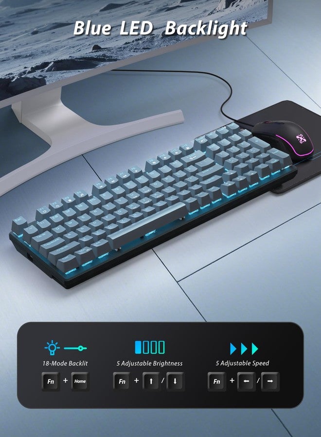Taiahiro Mechanical Gaming Keyboard and Mouse, LED Backlit 98-Key Floating Keycap & 4 DPI RGB Gaming Mouse with Mouse Pad, Full Anti-Ghost Light Up Wired Computer Keyboards for MAC PC Gamer Accessories, Gray - Image 3