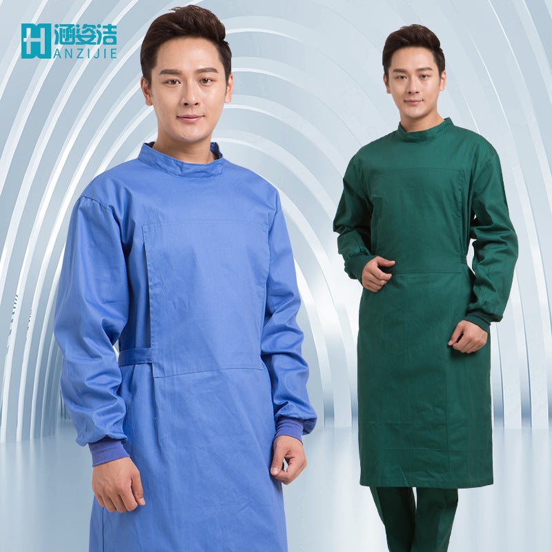 Surgical Clothes Pure Cotton Dark Green Surgical Coat Cotton Doctor'S Surgical Clothes Isolation Clothes Long Sleeve Surgical Men'S And Women'S Reverse Wear - Image 3