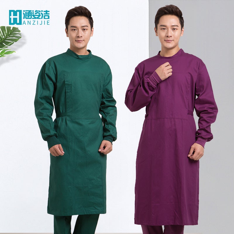 Surgical Clothes Pure Cotton Dark Green Surgical Coat Cotton Doctor'S Surgical Clothes Isolation Clothes Long Sleeve Surgical Men'S And Women'S Reverse Wear - Image 2