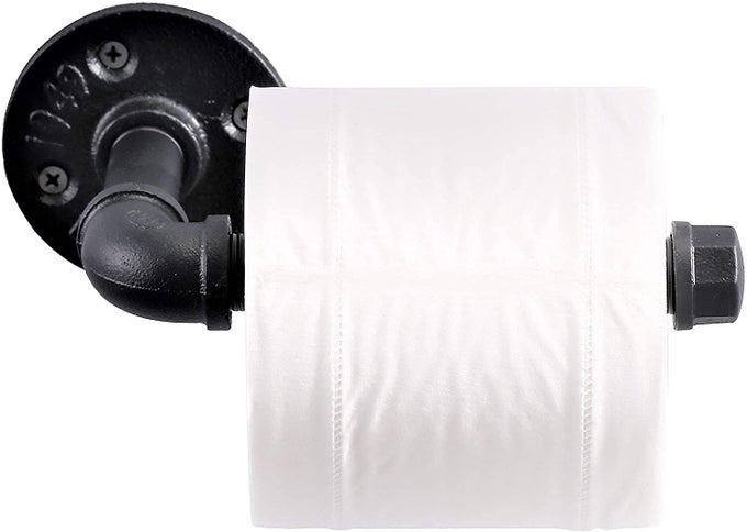 INDUSTRIAL STYLE TOILET PAPER HOLDER VINTAGE METAL IRON PIPE WALL MOUNTED TOWEL RACK ROLL HOLDER FOR BATHROOM KITCHEN BEDROOMRUST FREEMATTE BLACK