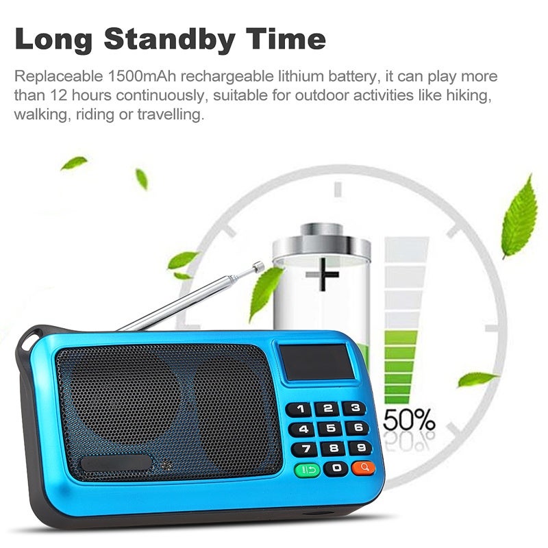 Portable Digital FM Radio: Blue 3W HiFi Stereo Receiver - W/ LED Display Flashlight TF Card Play USB Wired Speaker for Home Outdoor Travel Night Use - Image 4