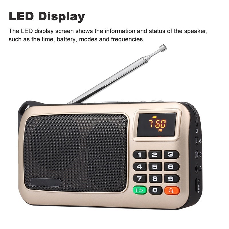 Portable Digital FM Radio: Blue 3W HiFi Stereo Receiver - W/ LED Display Flashlight TF Card Play USB Wired Speaker for Home Outdoor Travel Night Use - Image 5