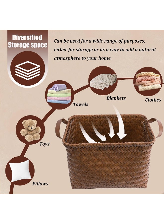 Kawkab 2-piece set of extra-large bamboo storage baskets, dimensions: 38 cm × 26 cm × 24 cm Woven cube storage box with handles, square storage basket, suitable for blankets, clothes, toys, laundry baskets, and wardrobes. - Image 5