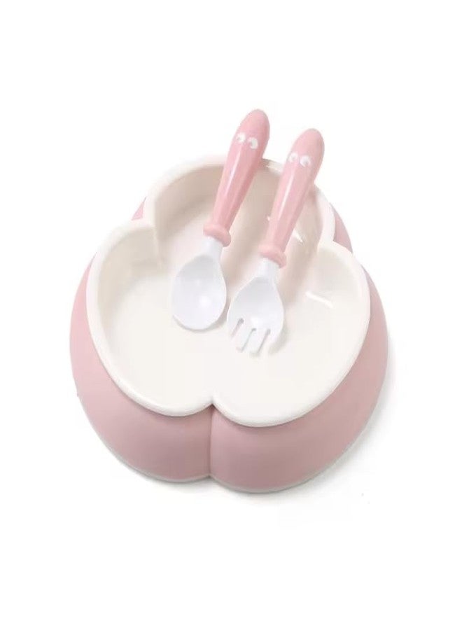 Ess Cubes Enterprise Tableware Baby Feeding Plate with Spoon & Fork Set for BPA Free Elevate Mealtime Essentials 100% Silicon Food Grade PP for Kid and Toddlers Non Toxic Utensil Set (1, Light Pink Pack of 1) - Image 3